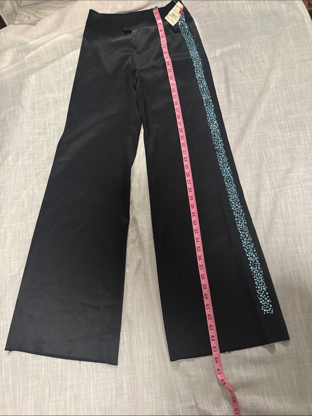 Gianfranco ferre Black Wide-Leg Pants with Teal Beaded Side Trim
